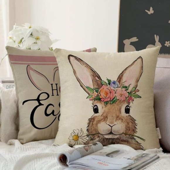 Easter Throw Pillow Covers Decorative Bunny Accent Cases Cottage Spring Decor - Picture 4 of 6